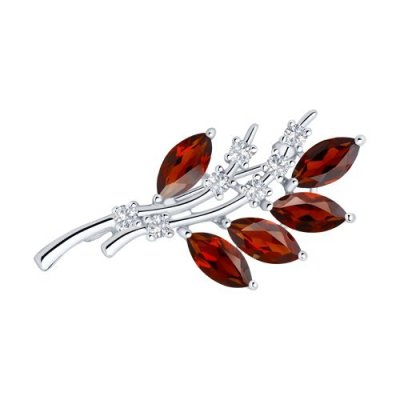 Брошь из серебра с гранатами и фианитами (Арт.92040010)
