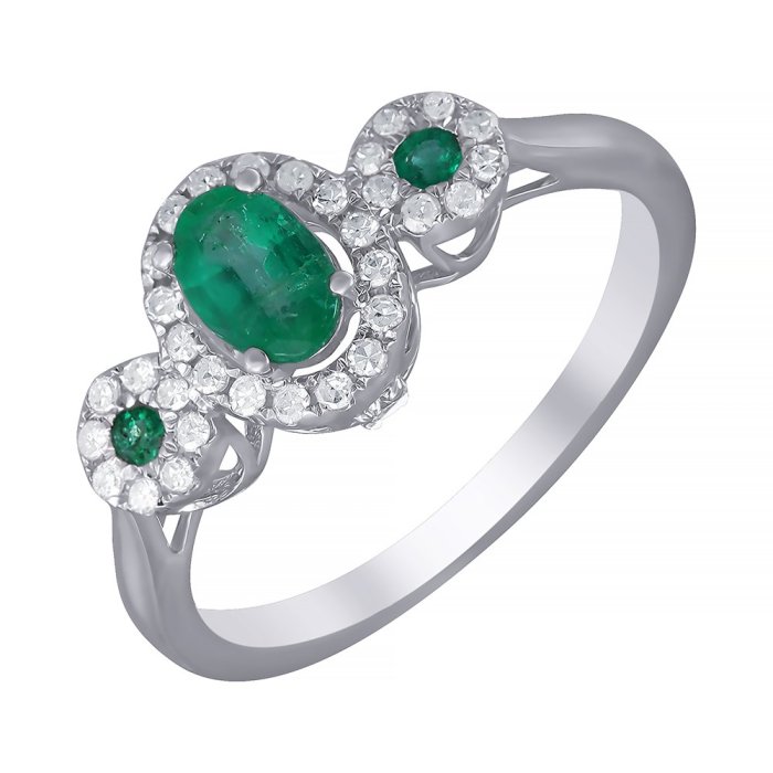 Кольцо из белого золота с бриллиантом и изумрудом (Арт.r33190_ko_em_em_wg)