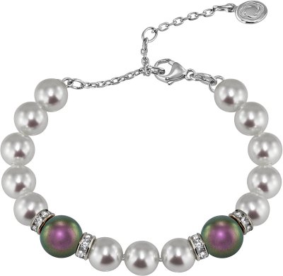 Браслет из серебра с жемчугом и куб. цирконием (Арт.102b-sr5-1-19)