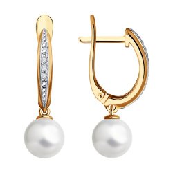 Серьги из золота с бриллиантами и жемчугом (Арт.51-221-01824-1)