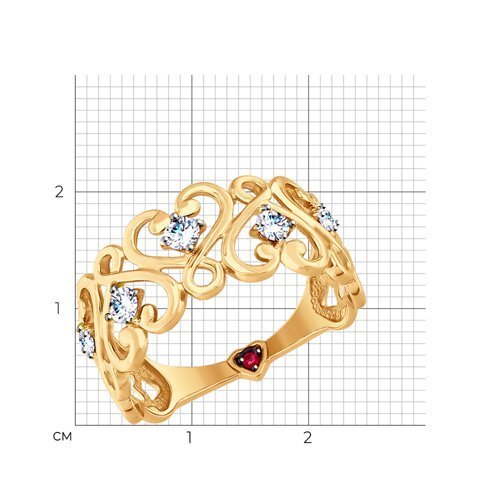 Кольцо из золота с бесцветными и красным фианитами (Арт.017534)