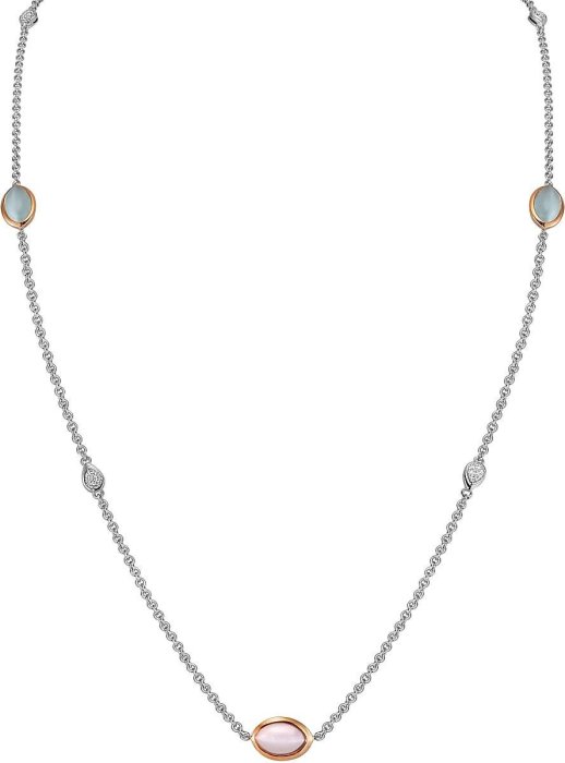 Ожерелье из серебра с кошачим глазом и куб. цирконием (Арт.fao-2-1-2-90-r)