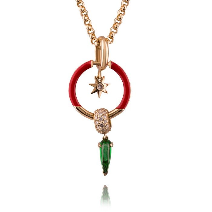 Ожерелье из золота с бриллиантом и гранатом Русские Самоцветы (Арт.95715)