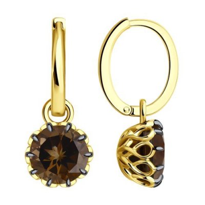 Серьги золотые с раухтопазом «Тепло закатного неба» Соколов (арт.53-321-01811-3)