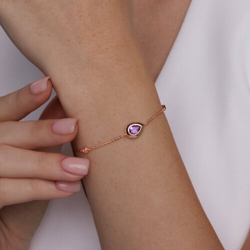 Браслет золотой пробы 585 с аметистом (Арт.75-00008)