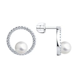 Серьги из серебра с жемчугом и фианитами (Арт.94026094)