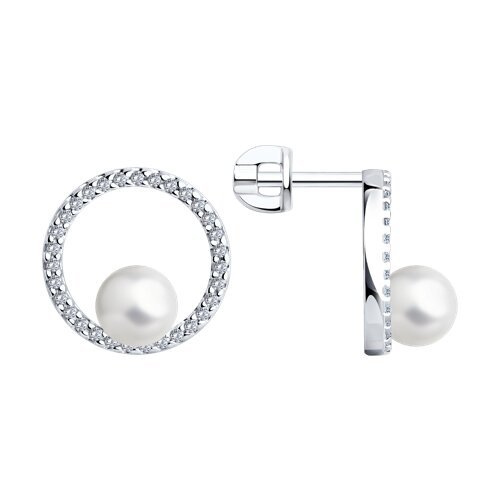 Серьги из серебра с жемчугом и фианитами (Арт.94026094)