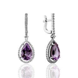 Серьги из золота с аметистом и бриллиантом Русские Самоцветы (Арт.95664)