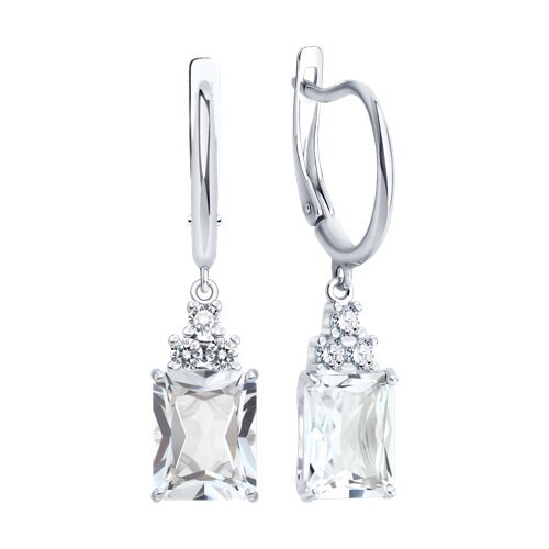 Серьги из серебра с горным хрусталем и фианитами (Арт.92023184)
