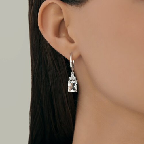 Серьги из серебра с горным хрусталем и фианитами (Арт.92023184)