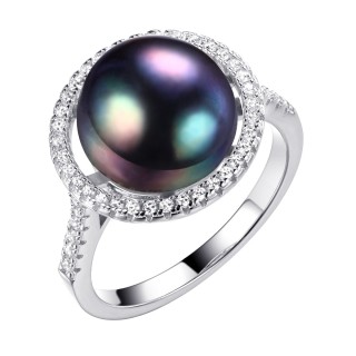 Кольцо серебряное с жемчугом и фианитами «Nautilus Night» Fresh Jewelry (арт.PI-R00229-X-W-PNB-X-W)