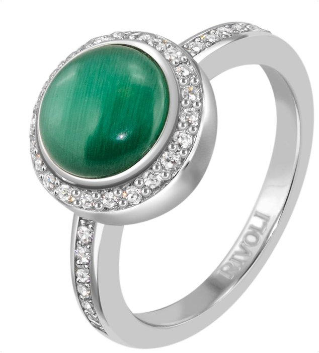 Кольцо из серебра с кошачим глазом и куб. цирконием (Арт.fgr-3-8-h-45-s)