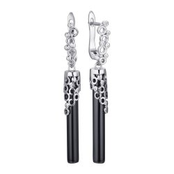 Серьги из серебра с керамикой и фианитом (Арт.tc-e00956-b-w-x-x-w)