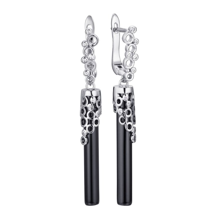 Серьги из серебра с керамикой и фианитом (Арт.tc-e00956-b-w-x-x-w)