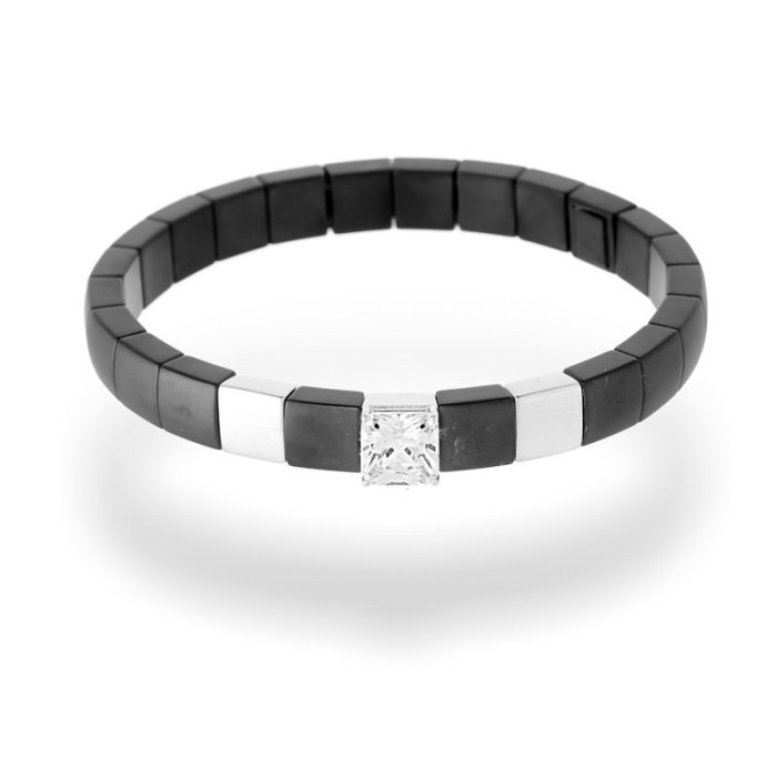 Браслет из серебра с керамикой и куб. цирконием (Арт.tm-b01351-b-w-w-x-x)