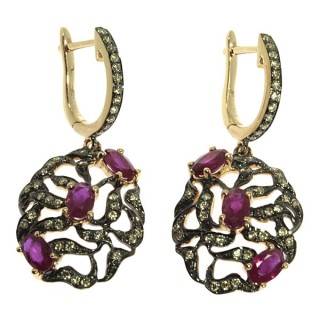 Серьги золото с бриллиантами и рубинами «Розовый вихрь» MyJewels (арт.ME32581)