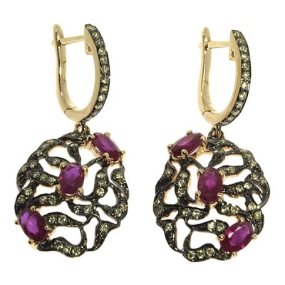 Серьги золото с бриллиантами и рубинами «Розовый вихрь» MyJewels (арт.ME32581)