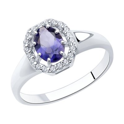 Кольцо серебряное с иолитом и фианитами «Северное сияние» Соколов (арт.92011993)