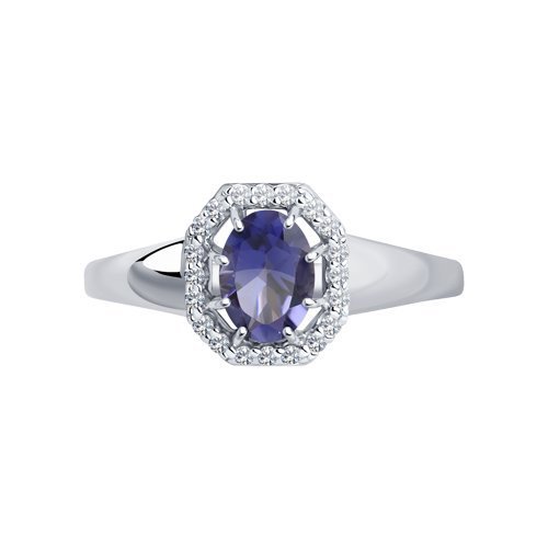 Кольцо серебряное с иолитом и фианитами «Северное сияние» Соколов (арт.92011993)