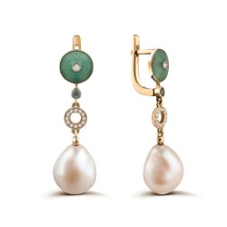Серьги из золота с бриллиантом и жемчугом Русские Самоцветы (Арт.95589)
