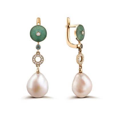 Серьги из золота с бриллиантом и жемчугом Русские Самоцветы (Арт.95589)