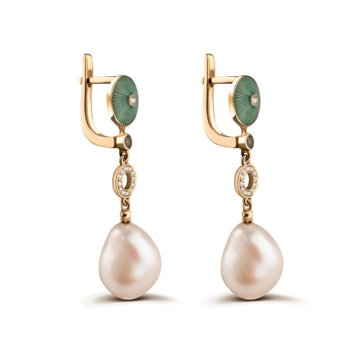 Серьги из золота с бриллиантом и жемчугом Русские Самоцветы (Арт.95589)