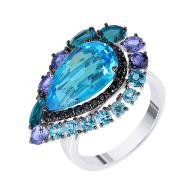 Кольцо из белого золота с бриллиантом и сапфиром (Арт.rg-32957_ko_bsa_bt_lt_mc_wg)