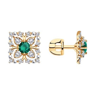 Серьги из золота с бриллиантами и изумрудами (Арт.3020467)