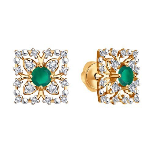 Серьги из золота с бриллиантами и изумрудами (Арт.3020467)