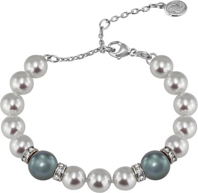 Браслет из серебра с жемчугом и куб. цирконием (Арт.102b-sr5-1-24)