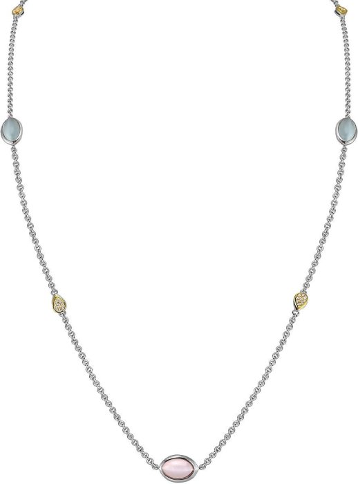 Ожерелье из серебра с кошачим глазом и куб. цирконием (Арт.fao-2-1-2-90-s)