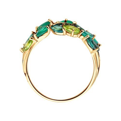 Кольцо золотое с агатом, ситаллом, фианитами и хризолитом «Изумрудный сад» Соколов (арт.715665)