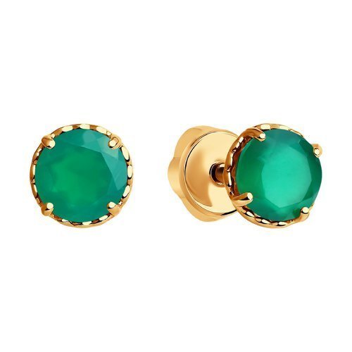 Серьги-пусеты золотые с зеленым агатом «Изумрудный луч» Соколов (арт.724198)