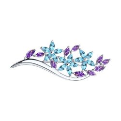 Брошь из серебра с голубыми и сиреневыми фианитами (Арт.94040117)