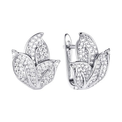 Серьги серебряные с фианитами «Flower Blossom» Fresh Jewelry (арт.MP-E01198-X-W-X-X-W)