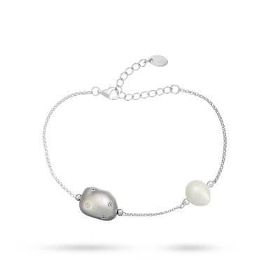 Браслет из серебра с жемчугом и куб. цирконием (Арт.rb-b336-3-x-w-pn-x-w)