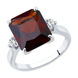 Кольцо из серебра с красным ситаллом и фианитами (Арт.92011270)