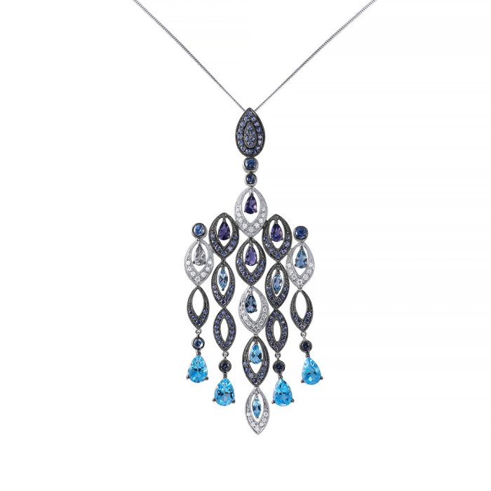 Цепь из белого золота с бриллиантом и сапфиром (Арт.pt-21393_tsp_sa_mc_wg)