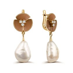 Серьги из золота с бриллиантом и жемчугом Русские Самоцветы (Арт.95590)