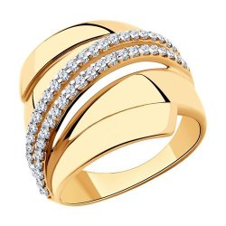 Кольцо из золочёного серебра с фианитами (Арт.93-110-00425-1)