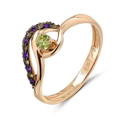 Кольцо из золота с аметистом и хризолитом Русские Самоцветы (Арт.70349)