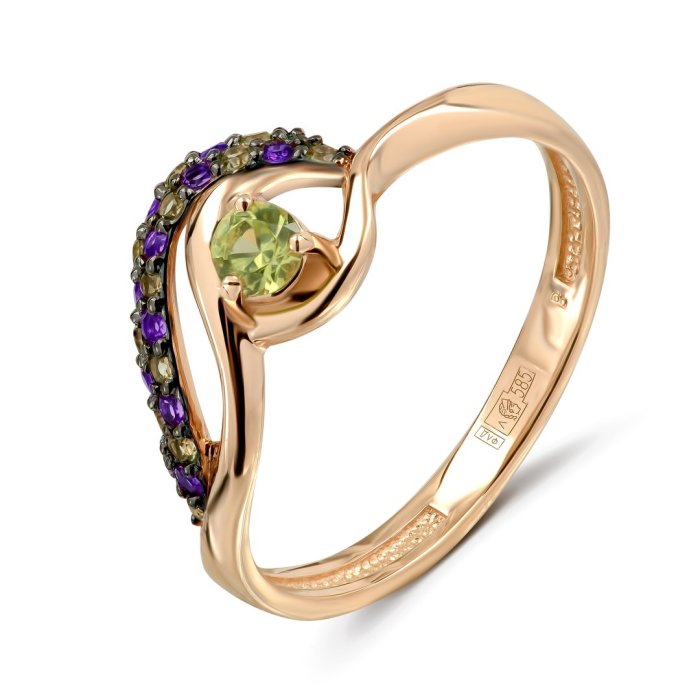 Кольцо из золота с аметистом и хризолитом Русские Самоцветы (Арт.70349)