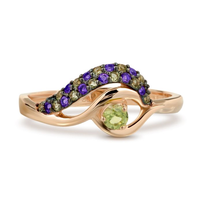 Кольцо из золота с аметистом и хризолитом Русские Самоцветы (Арт.70349)