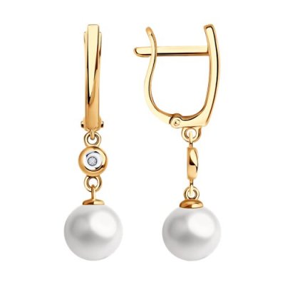 Серьги из золота с бриллиантами и жемчугом (Арт.51-221-01876-1)