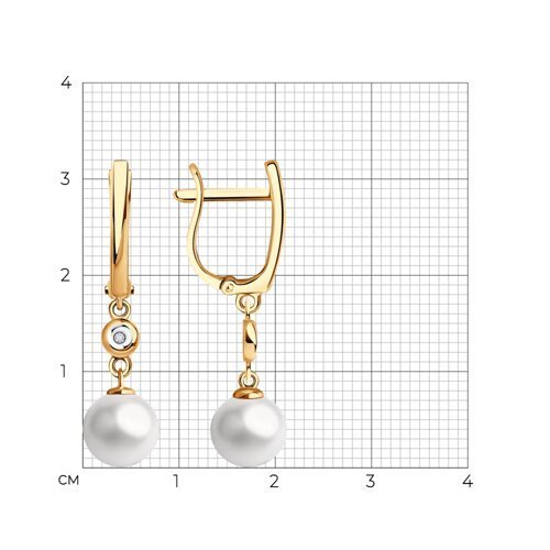 Серьги из золота с бриллиантами и жемчугом (Арт.51-221-01876-1)