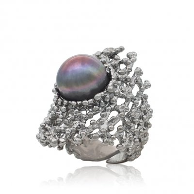 Серебряное кольцо BEAVERS с жемчугом 1952jb_ox