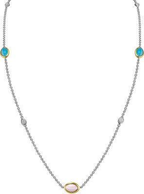 Ожерелье из серебра с кошачим глазом и куб. цирконием (Арт.fao-2-1-3-90-g)