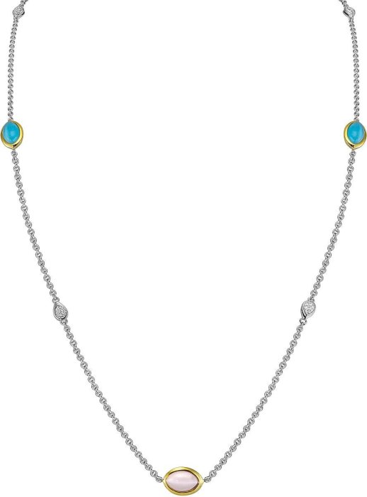 Ожерелье из серебра с кошачим глазом и куб. цирконием (Арт.fao-2-1-3-90-g)