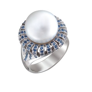 Кольцо белое золото с жемчугом и сапфиром «Aphrodite Halo» Estet (арт.01К5210089-2)