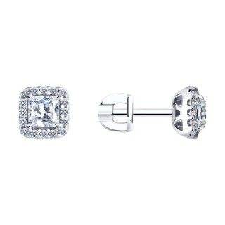 Серьги из серебра с фианитами «Сияние квадро» Соколов (арт.9402)